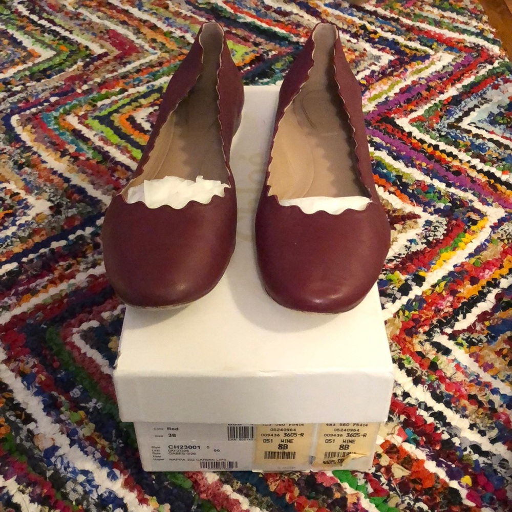 Chloe Lamb Ballet Flats - Wine